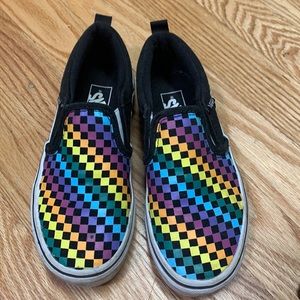 Kids black rainbow checked vans